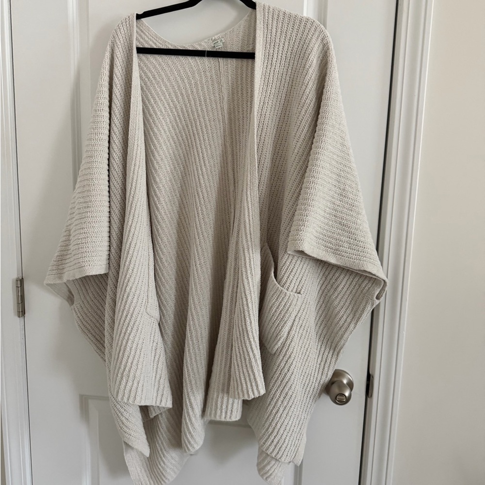 Aerie Light Cream Open-Front Knit Poncho Sweater